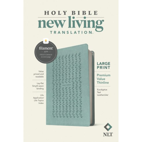 NLT Large Print Premium Value Thinline Bible Filament Enabled Edition (Leatherlike Eucalyptus Teal) Imitation Leather, Tyndale House Publishers, English, 9781496458094
