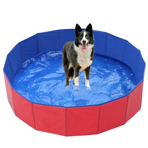 강아지수영장 개를 위한 접이식 80kg 이내 애완 동물 목욕 수영 접을 수 있는 여름 패들링 고양이 강아지 놀이터, 1.Red Dog Pool - 100x30cm