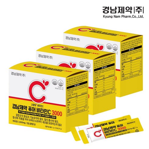 분말비타민c90포 - 경남제약 퓨어 비타민C 3000 고함량 90포, 270g, 3개