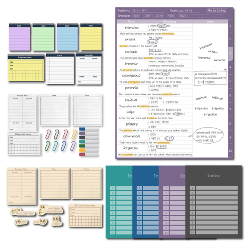 단어장 스티커 포함 아이패드 굿노트 속지 하이퍼링크 pdf 4권, 4권 + 스티커1