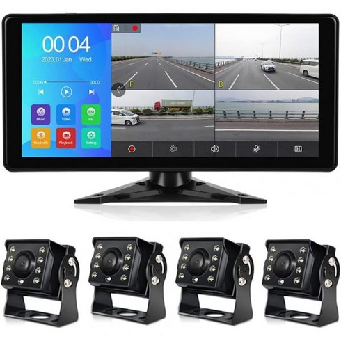 10.1인치 터치 스크린 쿼드 디스플레이 모니터 및 4pcs 1080P 백업 AHD 카메라 MP5 플레이어 RV/트럭/버스/트레일러/캠퍼/밴용 차량 DVR 레코더 포함 EV, 10.36