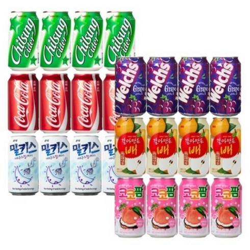 인기뚱캔 6가지맛 총24캔/코카콜라/사이다/밀키스/웰치스/갈아만든배/코코팜/파워에이드, 1세트