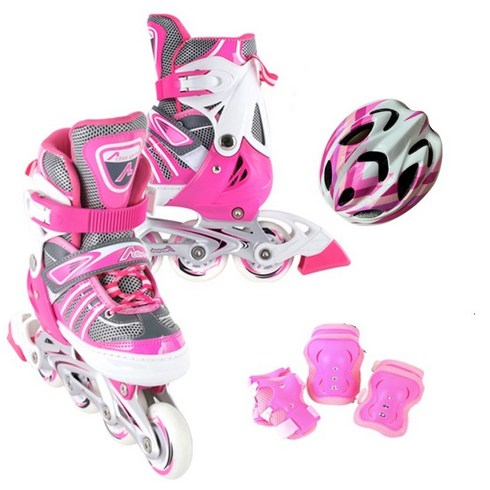 [인라인세트] 사이즈 조절형 아동용 발광 인라인 스케이트+보호대+헬멧, 에이스 핑크