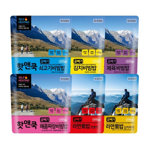 2023년 가성비 최고 발열도시락 - 이지밥 [대용량] 핫앤쿡 곱빼기 6개 랜덤세트 발열도시락 전투식량 등산음식 간편식 즉석조리식품, 175g