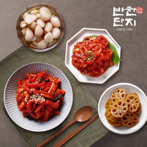 반찬단지 오징어젓1Kg+무말랭이1Kg+알마늘1Kg+연근조림1Kg, 1세트