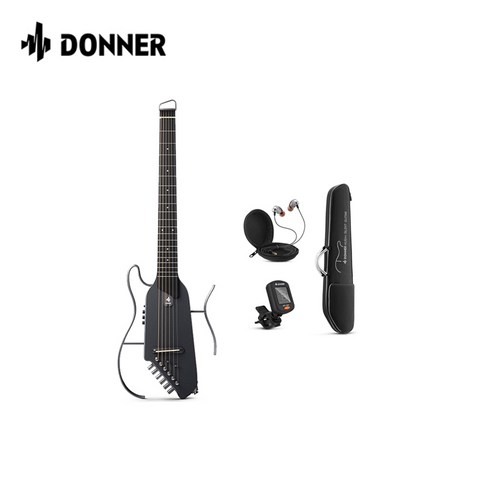 Donner HUSH-I 헤드리스 사일런트 여행 기타 탈착식 프레임 초경량 어쿠스틱 일렉트릭 Hush I 기타 (Gig Bag 포함), Black