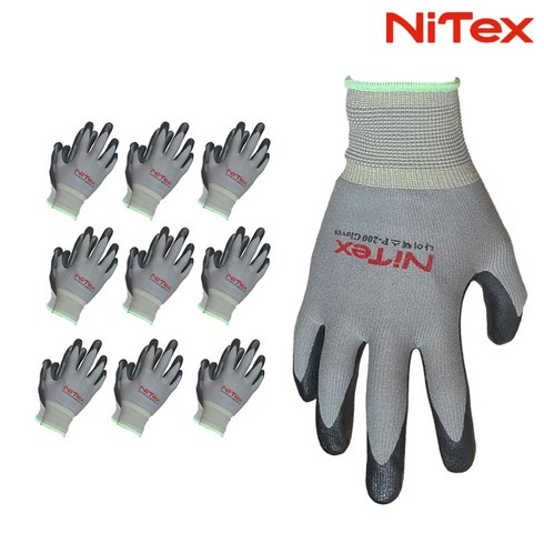 나이텍스 장갑 P200 안전 작업 손바닥 코팅 글러브 10켤레 / Nitex P200 Safety Coating Gloves 10pairs, L, 10개