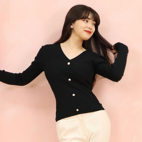 페이퍼먼츠 브이넥 긴팔 골지 니트 12989 티셔츠