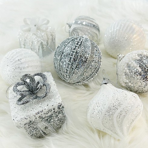 2023년 가성비 최고 대형트리장식 - 크리스마스 장식 트리 엔틱 고급 오너먼트 세트 소품 대형 별 펠트 솔방울 오브제 꾸미기, 실버선물상자(8개입)