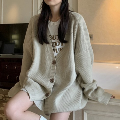 2023년 가성비 최고 러브루팡니트가디건 - ANYOU 여성 캐주얼 가을 니트 가디건 빅사이즈 오버핏 루즈핏 브이넥 간절기 가디건