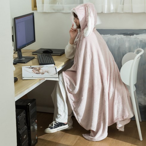 토끼귀 후드담요 이불 블랭킷 핑크 캠핑 망토 담요