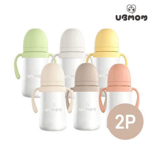 유비맘 스테인리스 유아 빨대컵 220ml 1+1, 딸기/구름(화이트)