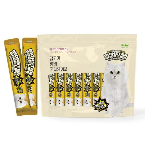 푸르미 고양이 몬스터굿라이프 대용량 35g 짜먹는 간식 30p, 황태, 90개입