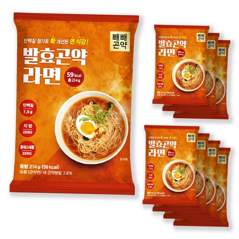 [단백질 함유 저칼로리 저당] 발효곤약라면 214그램 59칼로리, 8개, 214g