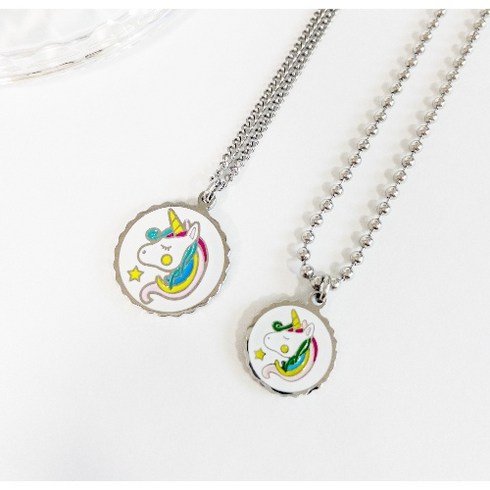 어린이 아기 돌선물 유니콘 써지컬스틸 미아방지 목걸이, 작은유니콘, 고방체인 × 유아용(35cm+3.5cm)