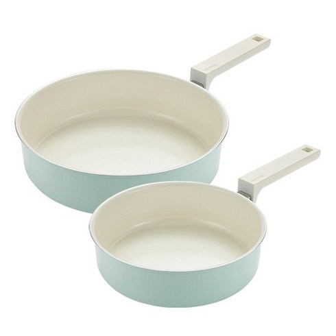 해피콜 인덕션 앳지 블랑 IH 프라이팬 2종 세트, 프라이팬 20cm + 24cm, 민트