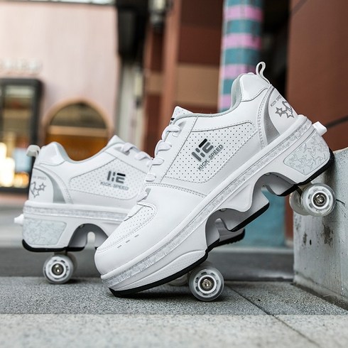 heelys - liekick 쿼드 스케이트 투명 롤러 스케이트 개폐식 롤러 슈즈 LED 휠 스니커즈 내장 힐리스, 조명이 없는 흰색 로우힐, 1개