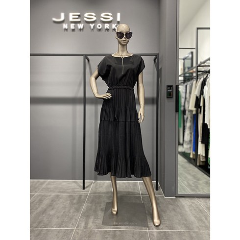 제시뉴욕 캡소매 허리 밴딩 플리츠 원피스 BDM5PNOP9760