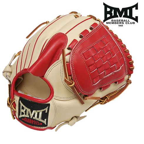 BMC 1등급 트러스트 투수 글러브 바둑판웹 12인치 크림/레드, 우투