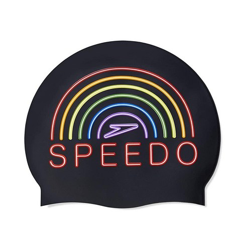 Speedo 스피도 남녀공용 실리콘 수영모자 수모, Black/Rainbow