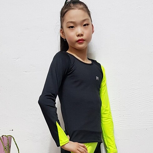 한디자인 리듬체조 연습복 F/W 컬러블록 롱슬리브 (블랙+그린)