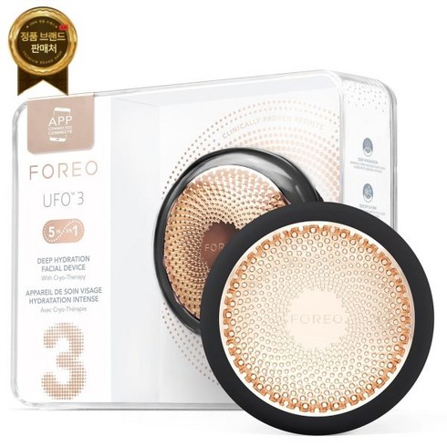 FOREO 포레오 UFO 3 - LED 마스크 인퓨저 딥 모이스처라이저 레드 라이트 테라피 5 in 1 페이셜 스킨케어 안티에이징 크라이오테라피 페이스 마사지기 콜라겐 부스팅 블랙