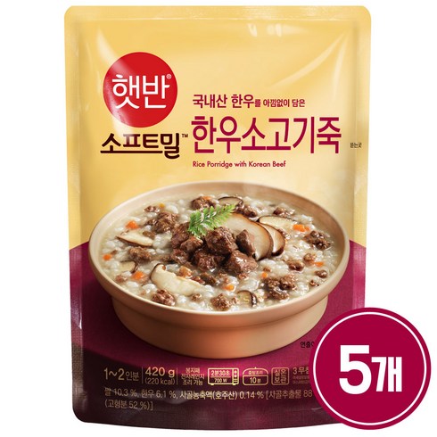 [CJ제일제당] 햇반 소프트밀 한우소고기죽 420g x 5개