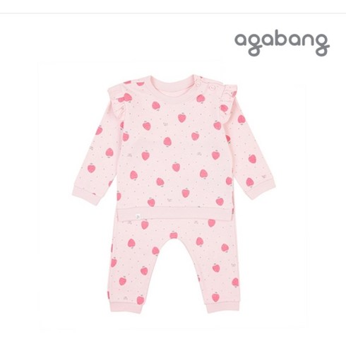 2023년 가성비 최고 아가방 - 아가방 중계점 베리 상하 (PINK) 가을신상 핑크 귀요미 딸기 패턴 디자인 상하복 세트