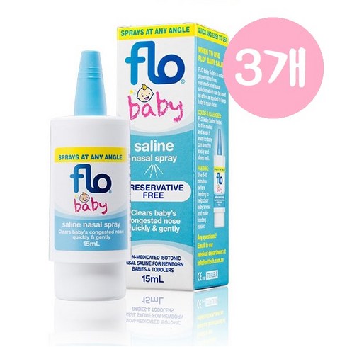 호주 FLO 베이비 아기 코막힘 생리 식염수 스프레이 Baby Nasal Spray 15ml, 3개