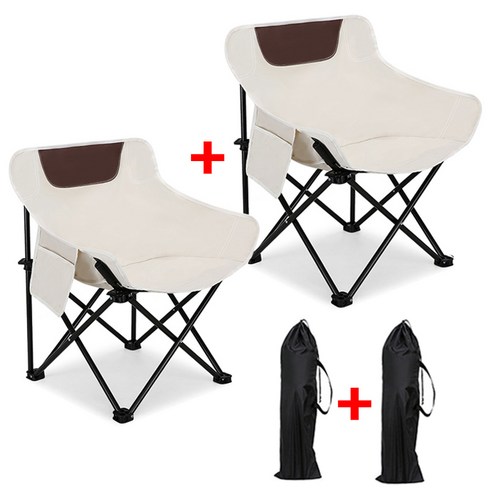 접이식캠핑의자 - 1+1접이식 캠핑의자 휴대용 옥스포드 낚시의자 초경량 릴렉스체어 세트, 2개, 베이지