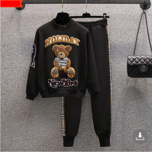2023년 가성비 최고 가을여행코디 - 줄리엣이뽀 (당일발송) 간절기 큐빅 곰돌이 M~4XL 다양한 간지 트레이닝 상하의세트룩 3368