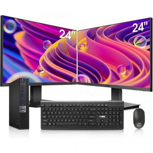 듀얼 24인치 KOORUI 모니터가 포함된 Dell Mini PC OptiPlex 7040 데스크톱 컴퓨터 Micro Intel i76700T 32GB RAM M.2 NVMe