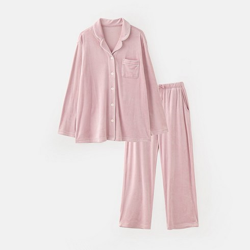 [JAJU/자주] 여 라이트 밍크 플리스 파자마 세트_핑크