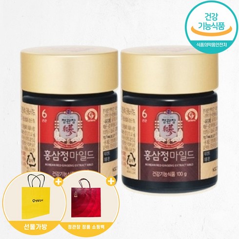 [정관장] 홍삼정마일드 100g x 2병 + 정품 쇼핑백 + 생활집사 쇼핑가방/ 고함량 진세노사이드 홍삼액 선물세트