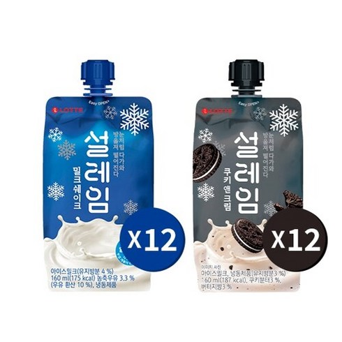 롯데제과 [롯데웰푸드][빙과][무배] 설레임 세트(밀크12쿠앤크12), 1개, 3.84L