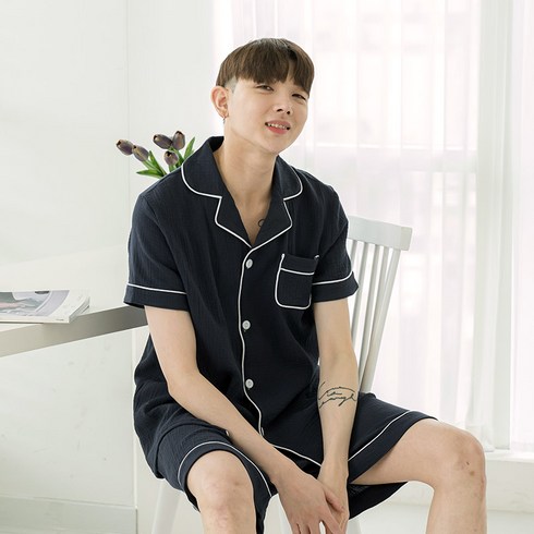 민트코코아 남성 거즈 순면 반팔 잠옷 파자마 세트