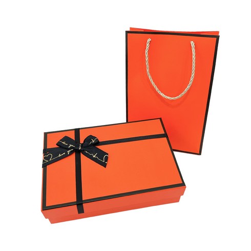 루루홈 리본 선물 포장 박스 + 종이가방, 주황색