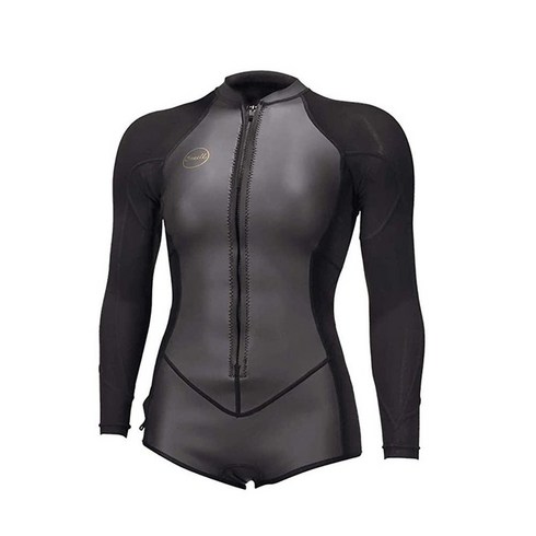 O'Neill Wetsuits 여성용 Bahia 2/1mm L/S 서핑 잠수복 글라이드 블랙/블랙/블랙 10 US, Glide Black/Black/Black