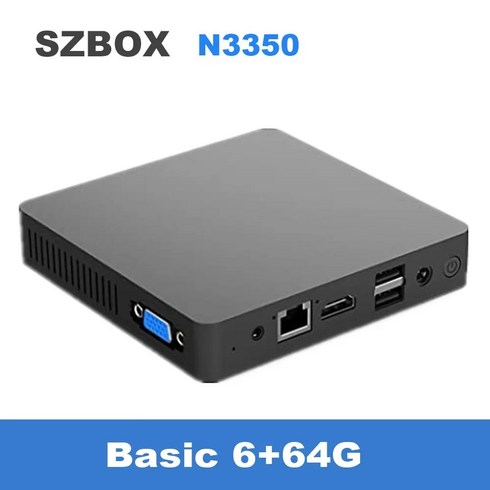 SZBOX 팬리스 디자인 미니 PC 오피스 SATA SSD 데스크탑 컴퓨터 N3350 윈도우 10 24G 와이파이 1000M BT40 HD VGA 6GB 64GB, 미국, 9)6G 64G add 256G ssd  미국