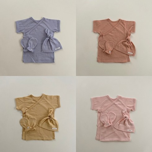 파우더 매쉬 배냇저고리 신생아 메쉬 여름 태열 통풍 시원한 배냇저고리세트 손싸개 보넷 세트 newborn clothes