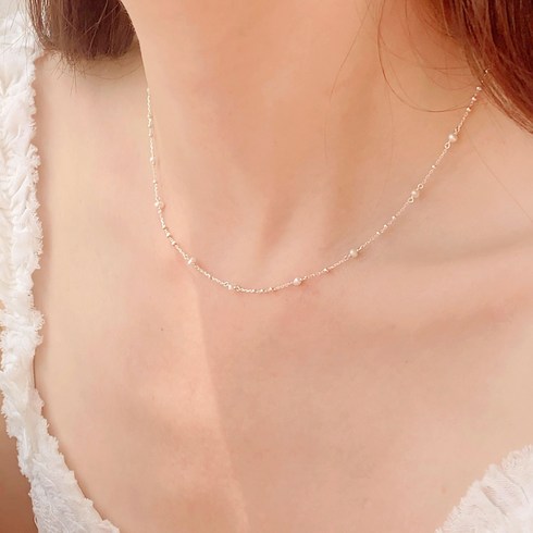 순은 담수진주 은목걸이 white pearl necklace
