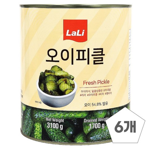 라리피클 - 1박스) 라리 업소용 대용량 오이피클 슬라이스 3.1kg x 6개입, 6개