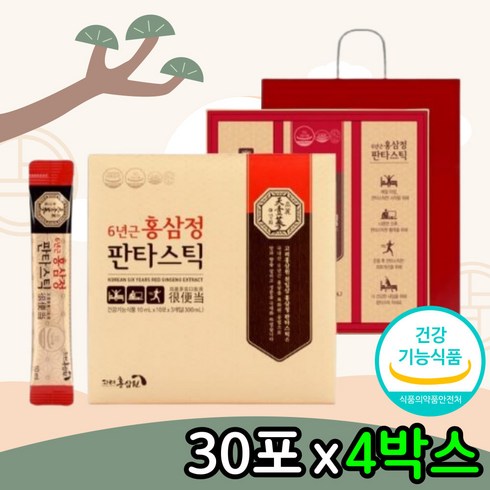 영양Pick 6년근 홍삼 진액 농축액 설 추석 명절 선물 세트 홍삼스틱 홍삼정 쇼핑백 증정 기억력 피로 개선 면역력 혈액흐름 30포X4박스