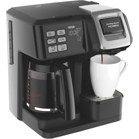 해밀턴카키필드메카니컬면세점 - 해밀턴 비치 49976 커피 메이커 싱글 서브 및 풀 포트 K-컵 팩 또는 분쇄 커피와 호환 프로그래밍 가능 플렉스브루 블랙리뉴얼, Glass Carafe, 1개