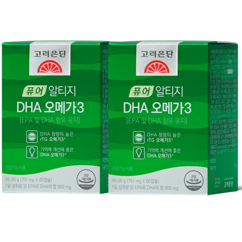 고려은단 퓨어 알티지 DHA 오메가3 식물성캡슐, 60캡슐, 45.06g, 2개