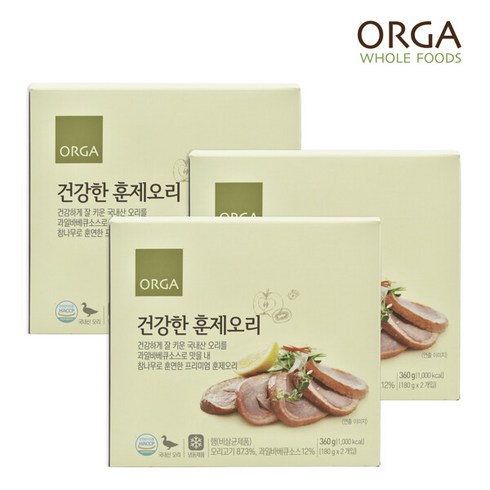 [올가] ORGA 건강한 훈제오리 360g(180g x 2팩) x 3박스, 훈제오리 360g(180g x 2개입) x 3팩, 3개, 180g