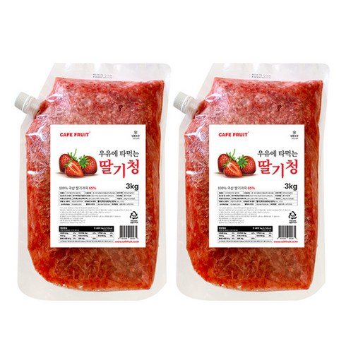 Cafe Fruit 과육이 살아있는 국산 딸기청 3KG, 1개입, 2팩