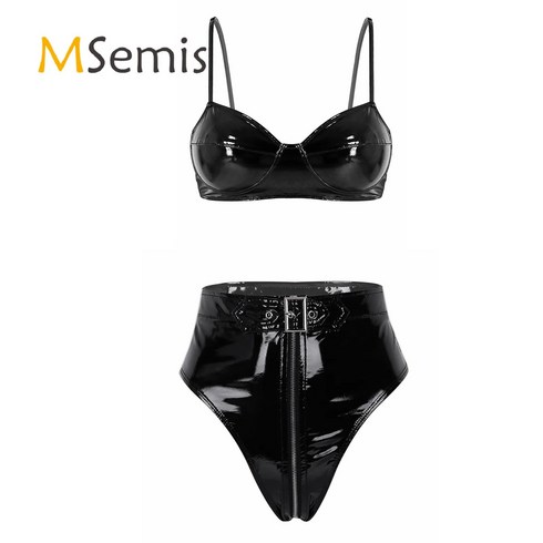 폴댄스의상 핫한폴웨어 폴웨어 여성용 레이브 댄스 클럽웨어 웨트 룩 특허 가죽 폴 의상 무선 브라 탑 하이 컷 프론트 지퍼 브리프 패션, 없음
