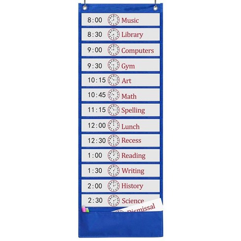 GODERY SCHEDULING 포켓 차트 13 + 1 포켓 18 개의 건식 지우개 카드가있는 일일 클래스 일정 교실에 이상적