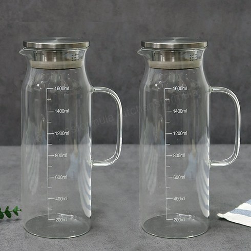 물병 - BESTAR 베스타 내열유리 물병 스텐뚜껑 냉장고물병, 투명, 1600ml, 2개